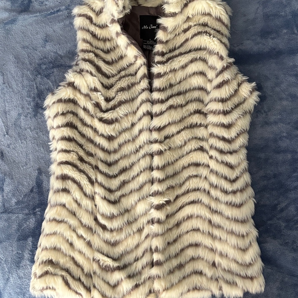 Me Jane Faux Fur Vest with Cream and Brown Stripes